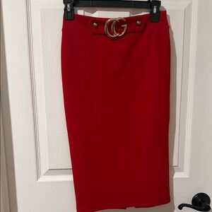 Michel Studio Red Pencil Skirt with Gold Buckle